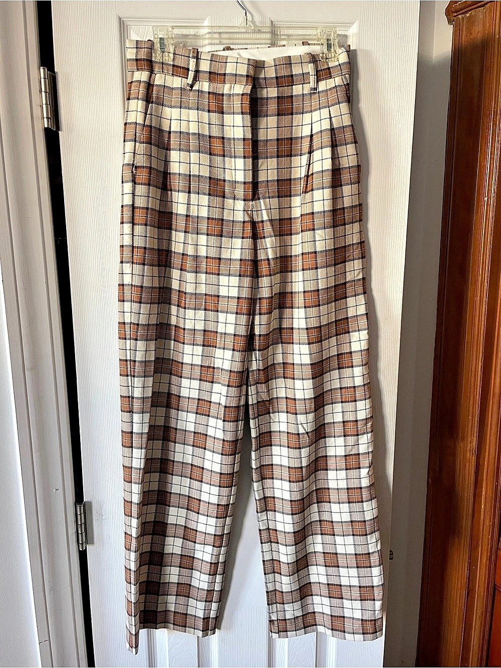 Wilfred Plaid Wide Leg Pants in Brown & White Size 8
